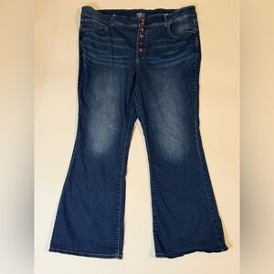 Women's Blue Flared Jeans with Button Fly